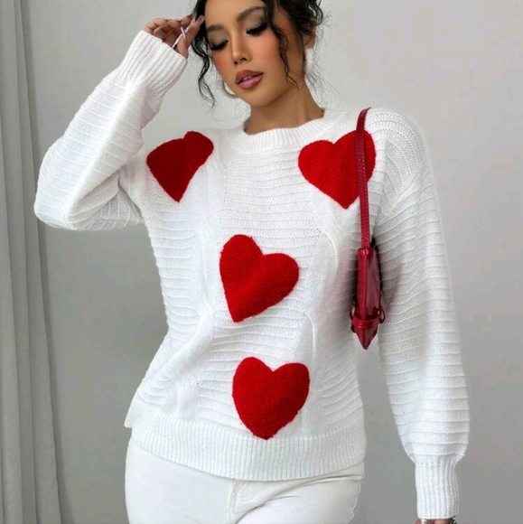 Casual Colorblock Heart Design Pullover Sweater For Autumn/Winter - Picture 4 of 4
